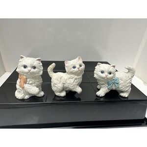 Home Interiors Kitten Cat With Bows Pair Figurines White 1428 Vintage